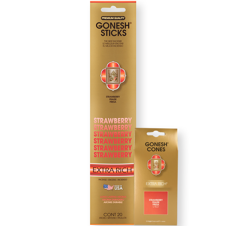 4 Pack-Extra Rich Incense Gonesh Collection Strawberry 4 Piece 